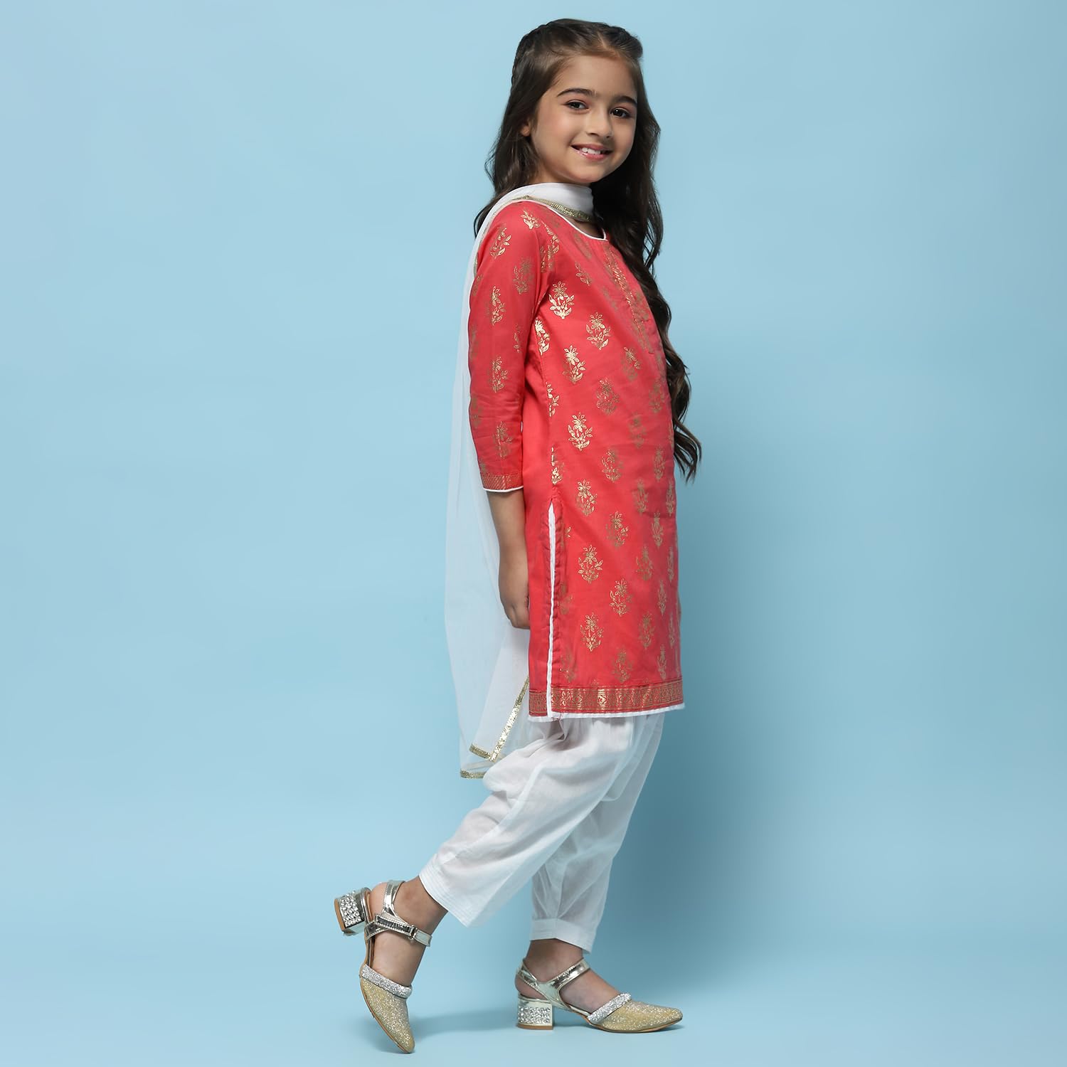 Biba Girls Cotton Printed Straight Salwar Suit Set (Kw2953_Red_7) 1