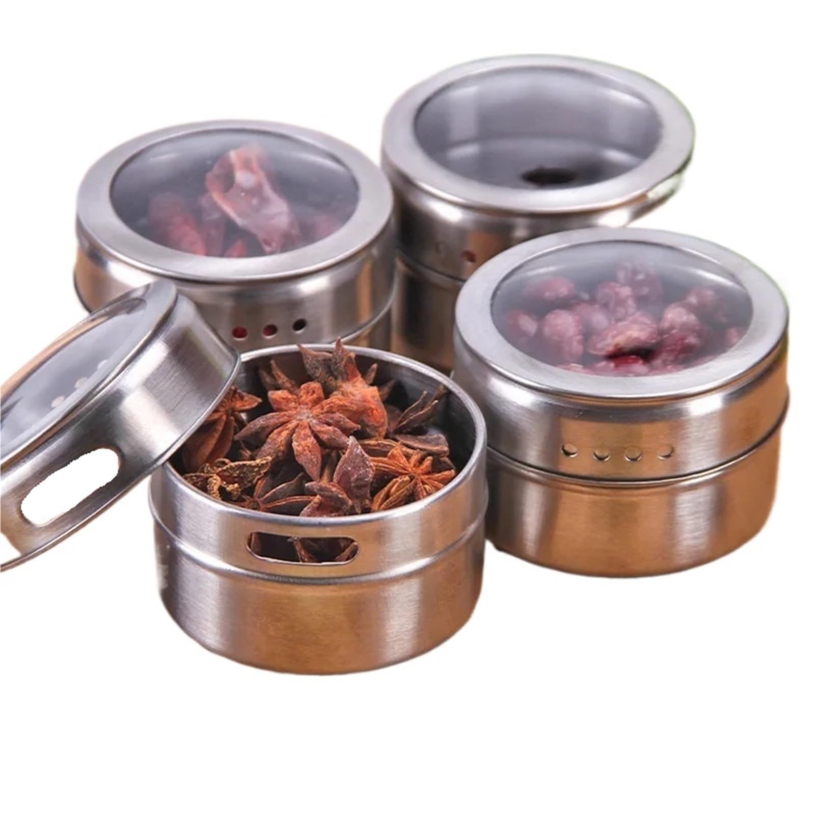 UBOHUZ 6 Pcs Magnetic Stainless Steel Seasoning Jar Visible Spice Bottle Box Portable Outdoor Barbecue for Kitchen Condiment