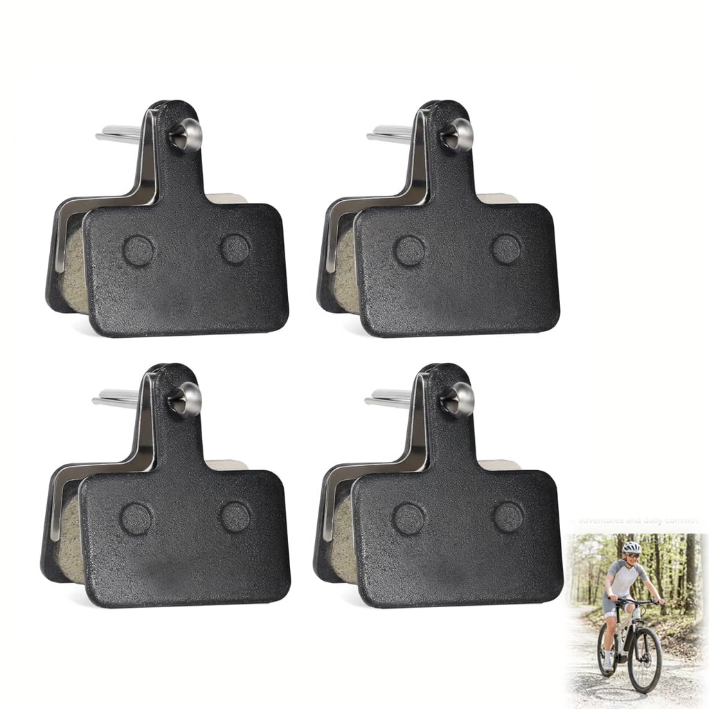 4 Pairs Bike Brake Pads, Disc Bicycle Brake Pads compatible with Shimano M315 M355 M395 M446 M486, Semi-Metallic Replacement for MTB Ebike Mountain Bike with Springs and Pins