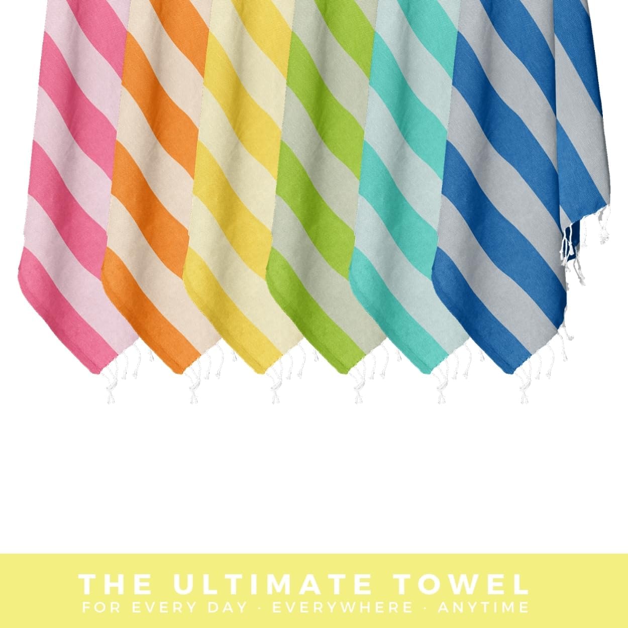 FESHKA Cabana Stripe Beach Towel – Turkish Towel, Sand Free, Quick Dry, Lightweight Organic Cotton Peshtemal, 37x67 Oversized Striped Towel for Beach, Pool, Bath & Gym (Yellow)