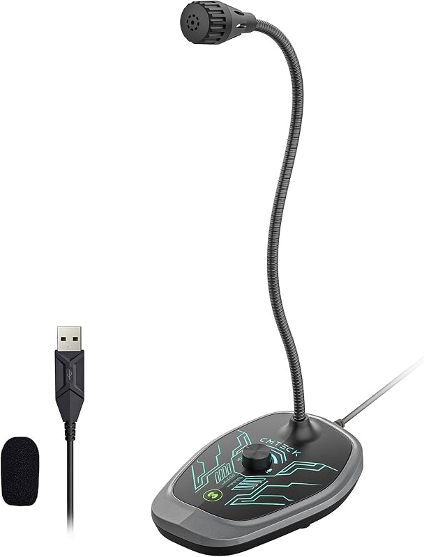Micrófono de computadora USB, luz RGB, función de silencio para PC/portátil | Silencio rápido con LED, plug-and-play, cancelación de ruido. Ideal para podcasting, YouTube y streaming. Funciona con PS4/PS5/PC.
