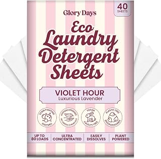 Glory Days Eco Laundry Detergent Sheets Lavender Scent – Enzyme-Powered, Plastic-Free, Gentle on Skin – 40 Sheets 80 Loads HE Compatible