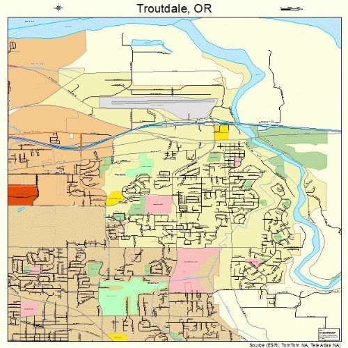 Large Street & Road Map of Troutdale, Oregon OR Printed poster size
