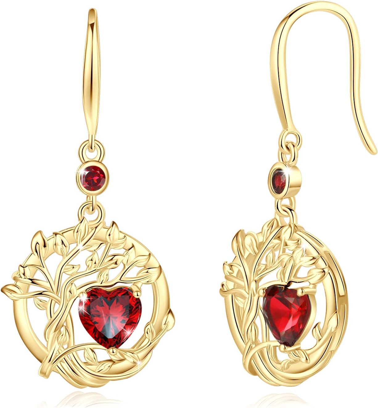 FANCIME Tree of Life Dangle Drop Earrings 925 Sterling Silver Dainty Round Gemstone Birthstone Earring Fine Jewelry Birthday Mothers Day Gifts for Her Women