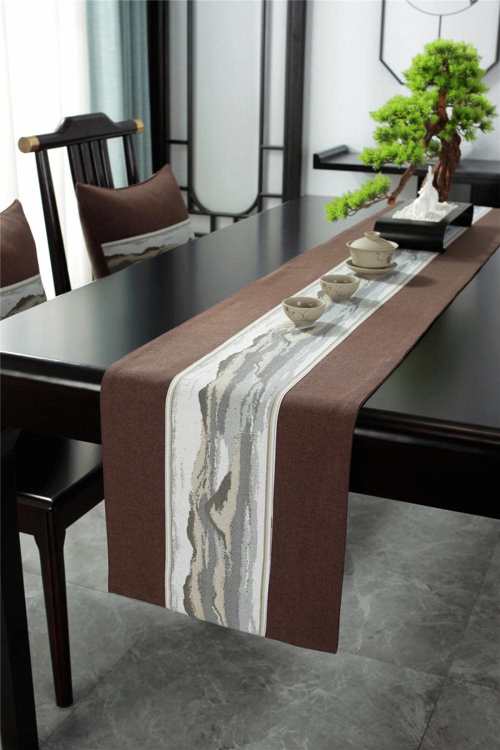 Chemin Nappe Linge de Table Toile de Jute décoration de Table pour Mariage, baptême ou Anniversaire Angle Plat Marron 33 X 230cm