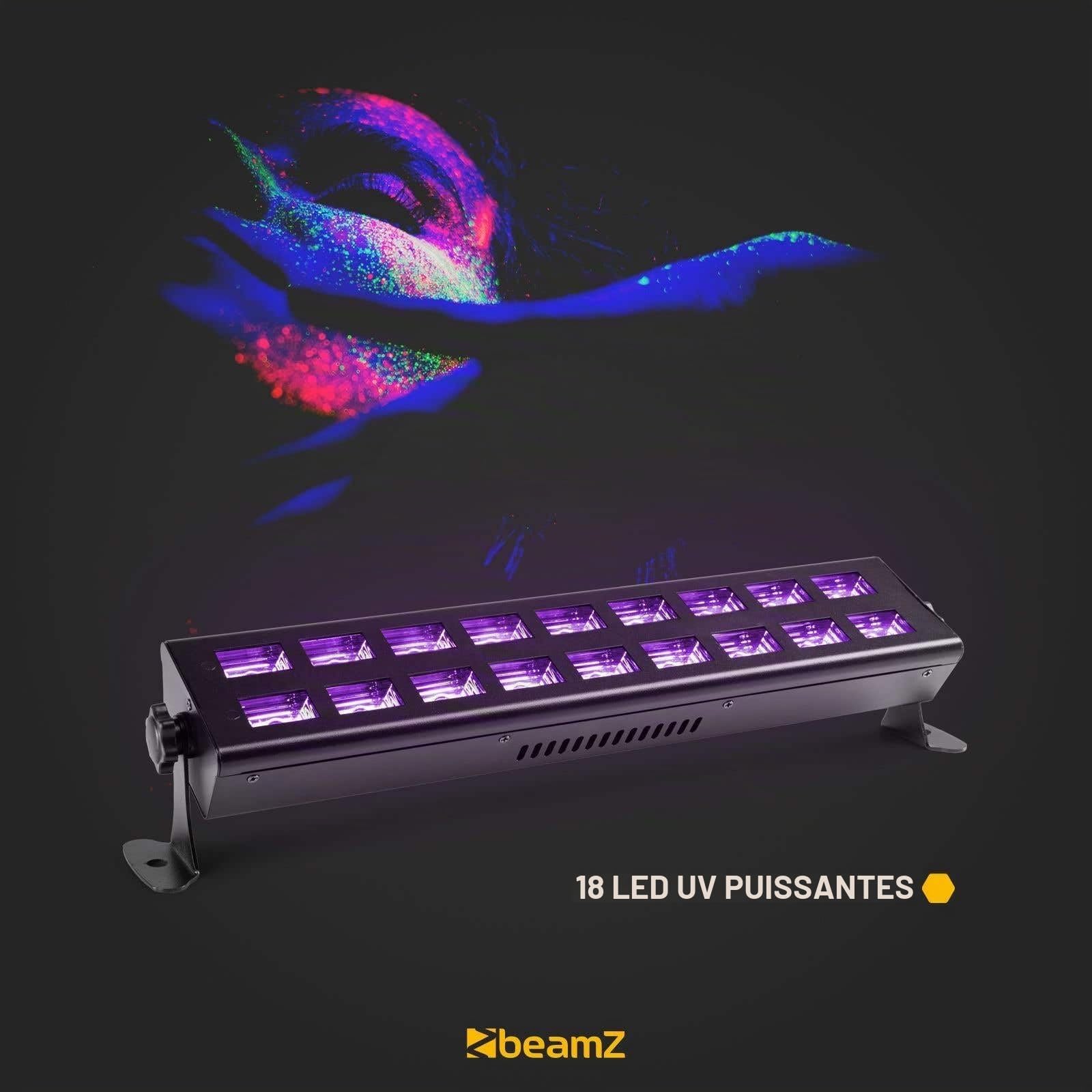 BeamZ BUV 293 Barre LED UV - 2x 9 LED UV, Puissance 3 Watts chacune, Faible Consommation, Bouton ON/OFF, Très Légère, Facile à Transporter, Idéale pour les Soirées à Thème et les DJs