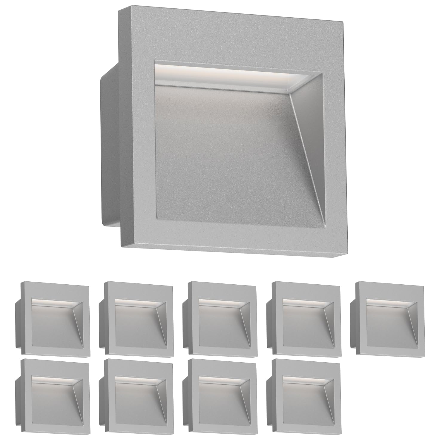 ledscom.de 10 Stück LED Wandeinbauleuchte NOLA, Downlight für außen, IP54, grau matt, 90 x 90mm, warmweiß