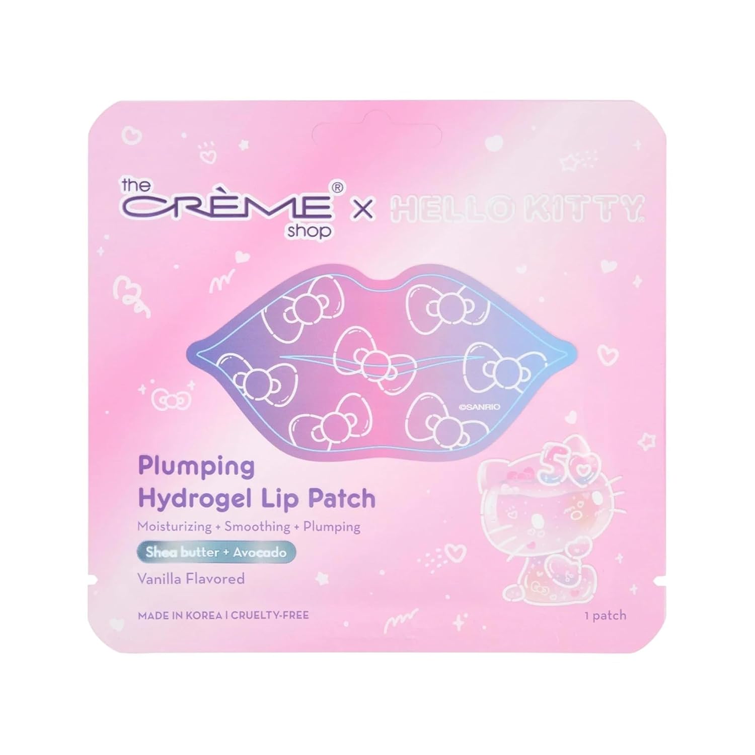 TCS X HELLO KITTY 50 PLUMPING HYDROGEL LIP PATCH - VANILLA The Crème Shop x Hello Kitty Plumping Hydrogel Lip Patch, Lip Masks for Dry Lips, Hydrating Lip Plumper Mask, Nourishing Lip Care