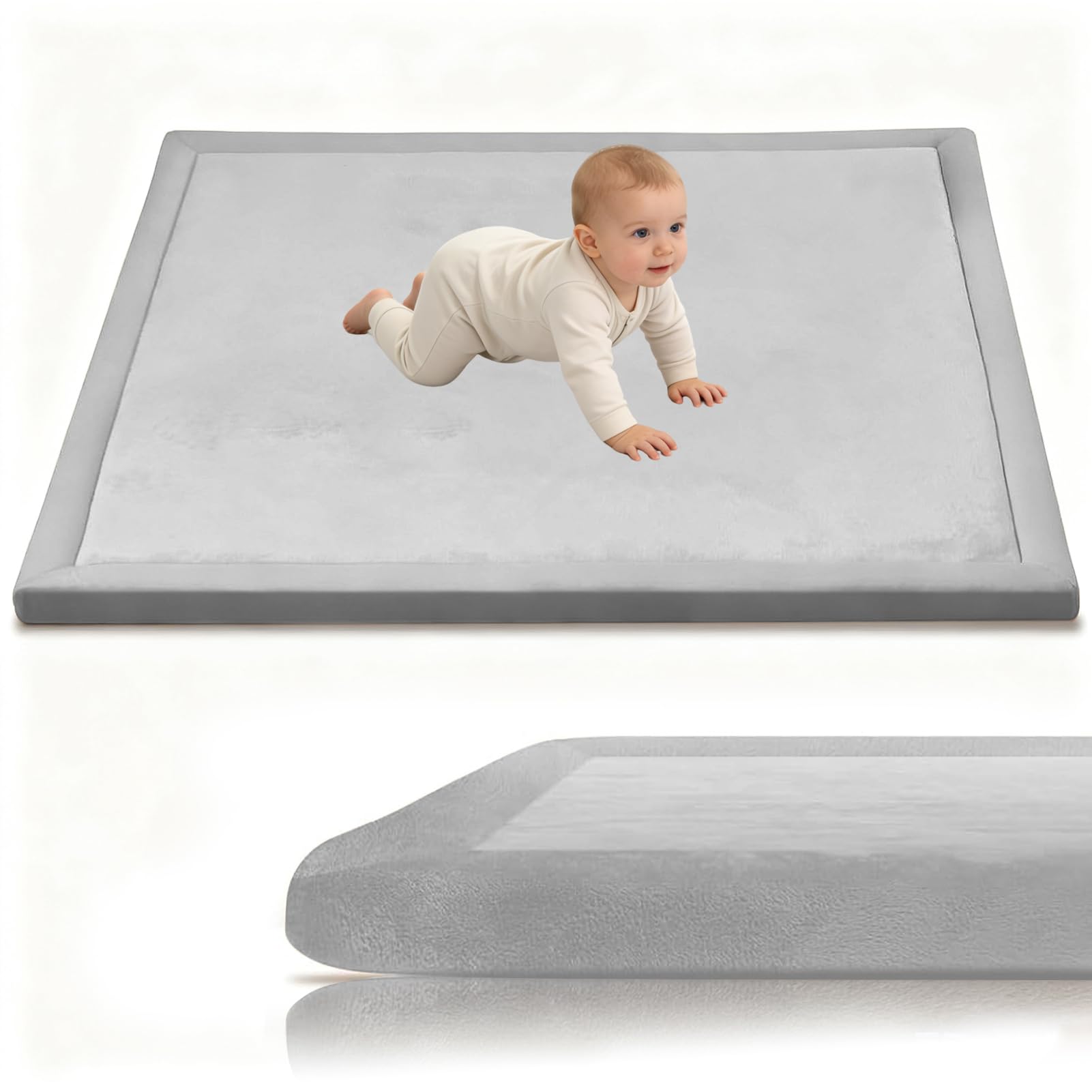 Stqyeiw Crawling Mat for Baby, 3cm Thick Baby Play Mat 50 x 180 cm Silver Grey Area Rug Kids Rug Nursery Rug Play Crawling Mat Coral Velvet Babies Mats for Floor Play with Non Slip Backing
