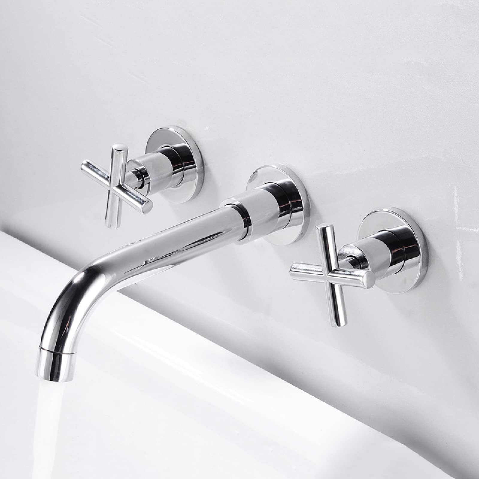 DFGHNBVC Wall Mounted Bathroom Faucet,Double Cross Handles Lavatory Basin Sink Mixing Faucet,Wall Mount Faucet Brass Basin Faucet,Hot And Cold Water Mixer Tap Sink Faucet,Gold,Faucets For