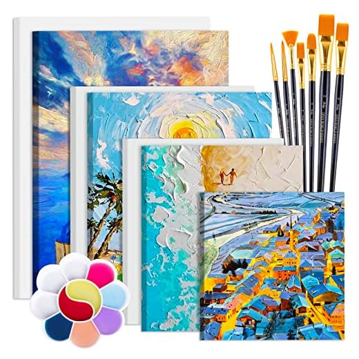 JOYBOY Lienzos para Pintar,Set de 7 Paneles de Lienzo,Lienzos Preestirados, Lienzos Blancos Imprimados,PLienzos Enmarcados 100% Algodón,para profesionales,aficionados y principiantes