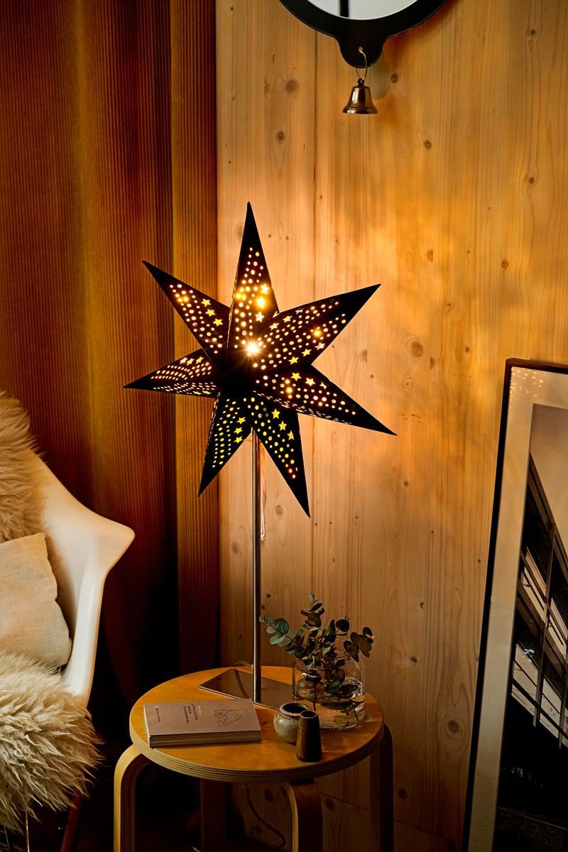 ZICOM Dekostern Weihnachtsstern Papierstern samt, schwarz 45cm mit Ständer für Weihnachten, Hochzeiten, Party, Dekoration, Geschenkidee, 230V 50Hz, E14 Fassung mit Euro-Flachstecker
