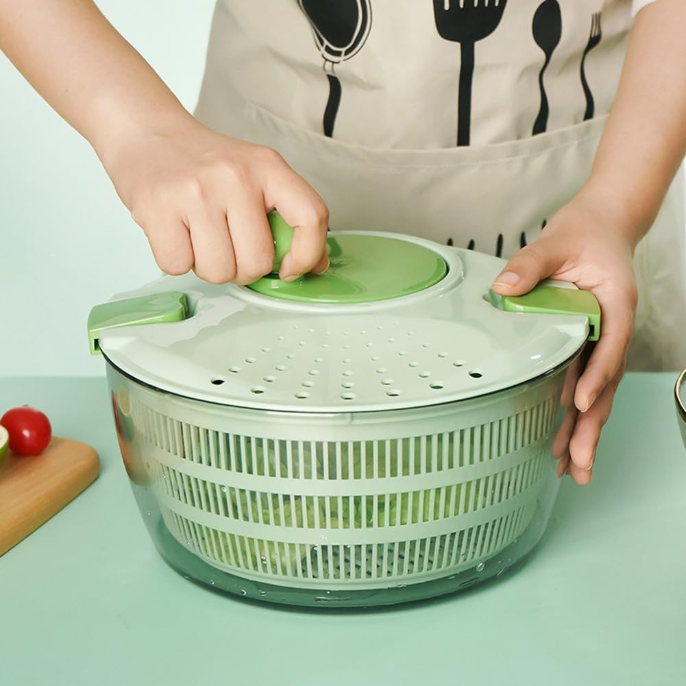 Centrifugador de ensalada con manivela, secador manual de verduras y cuenco de lavadora, deshidratador de lechuga eficiente para cocina, diseño medio transparente, base antideslizante, apto