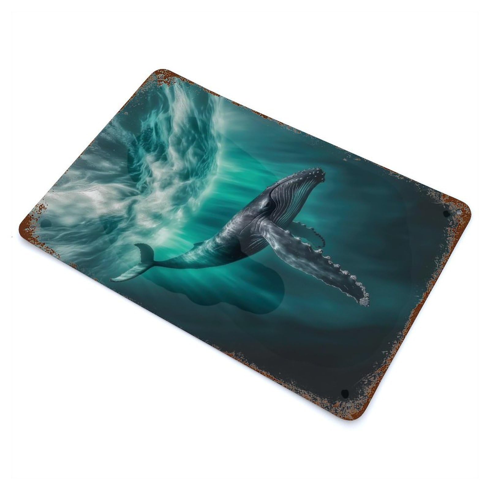 Humpback Whale Northern Lights Vintage Metal Tin Sign 11.8"x7.9", Industrial Home Decor for Garage, Pub Or Kitchen