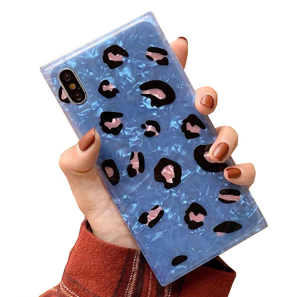 YonMeet Square Case for iPhone XR Fashion Shining Cover Leopard Flexible Shockproof Trunk Back Shell (Blue, iPhone XR 6.1'')