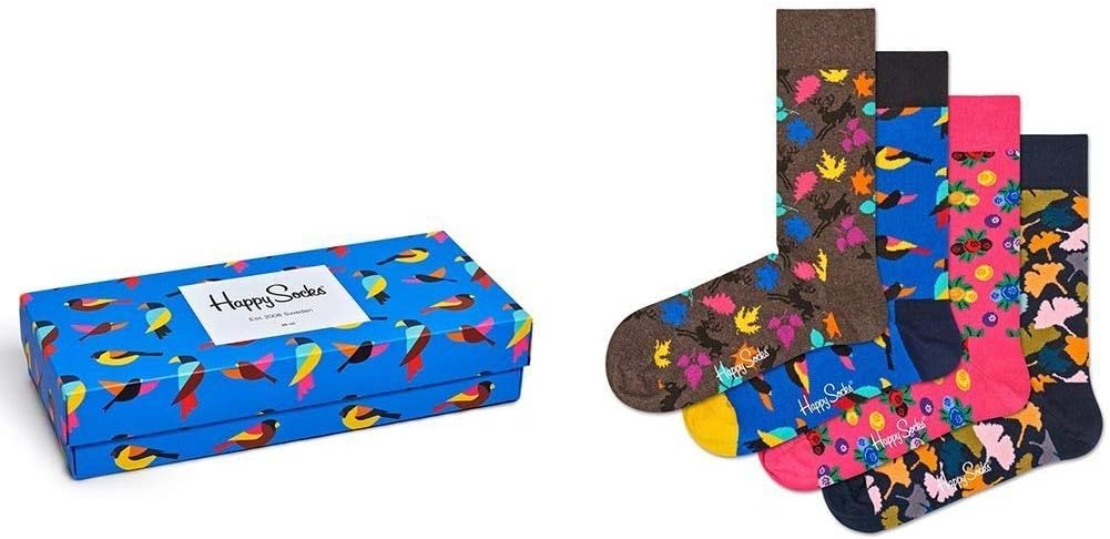 Happy Socks Unisex Forest Themed Gift Box Set, Four Pairs of Crew Socks