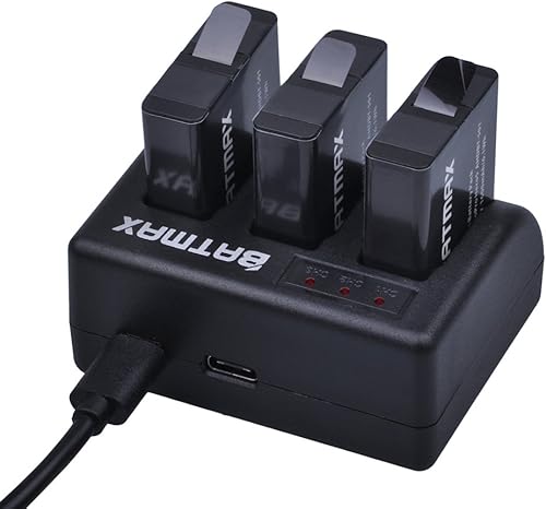 Batmax GoPro Hero 5/6/7/8 Baterías de repuesto (paquete de 3) + cargador USB de 3 ranuras con puerto Tpye C para GoPro Hero 5 Hero 6 Hero 7 Black