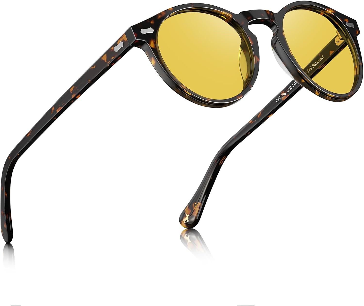 CARFIA Retro Night Vision Glasses for Men - Acetate Round Night Driving Glasses, Reduce Headlight Glare & Enhance Clarity