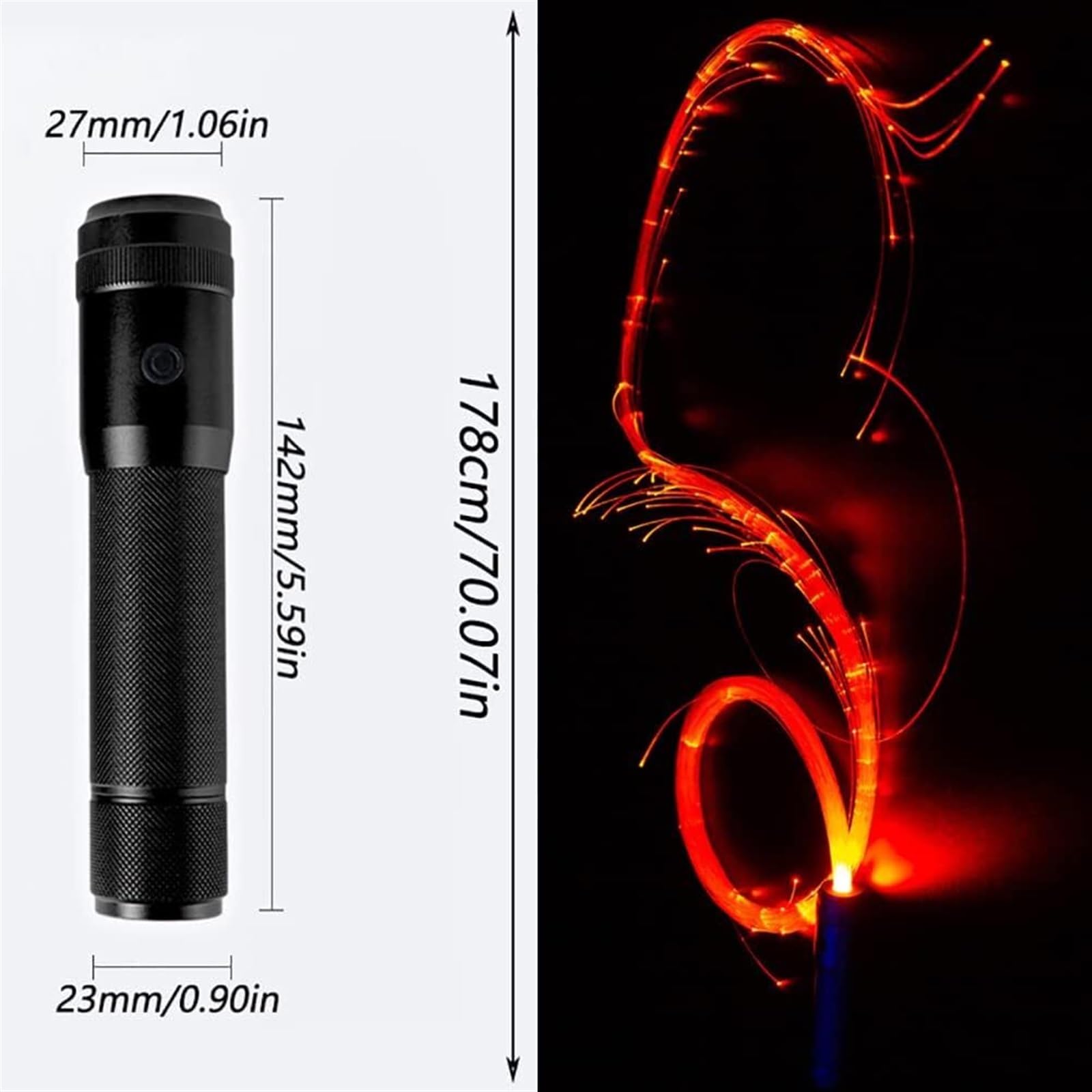 MDybf Frusta in Fibra Ottica, Frusta Spaziale da Danza in Fibra Ottica Ricaricabile, Giocattolo di Flusso for spettacoli di Illuminazione for Feste da Ballo, Pixel Girevole a 360°