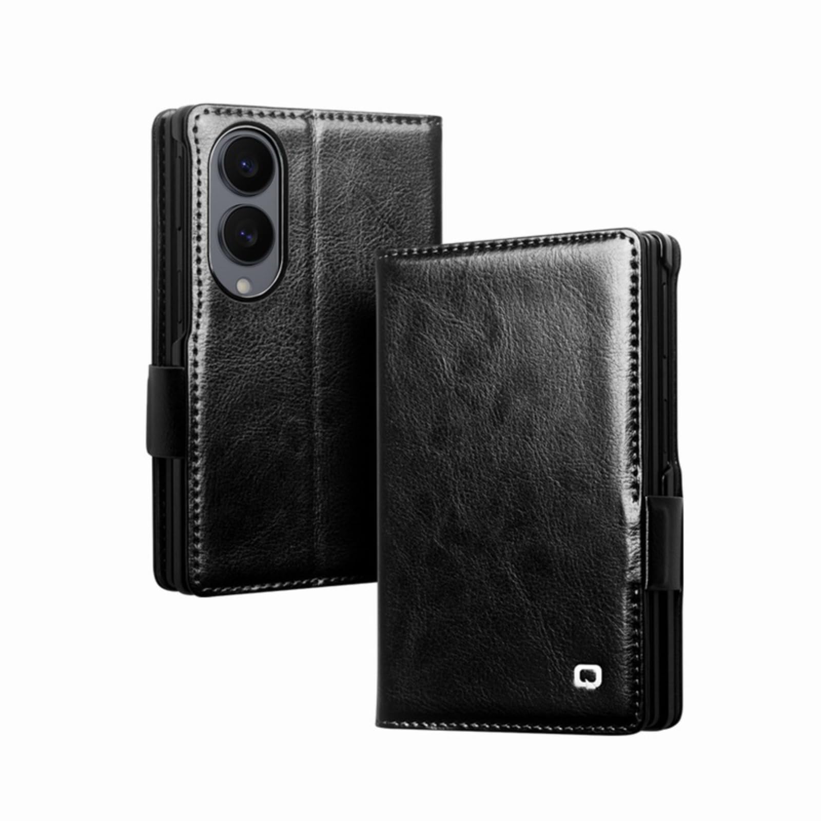 Custodia a portafoglio con cavalletto compatibile con Samsung Galaxy Z Fold 8, in vera pelle, colore nero
