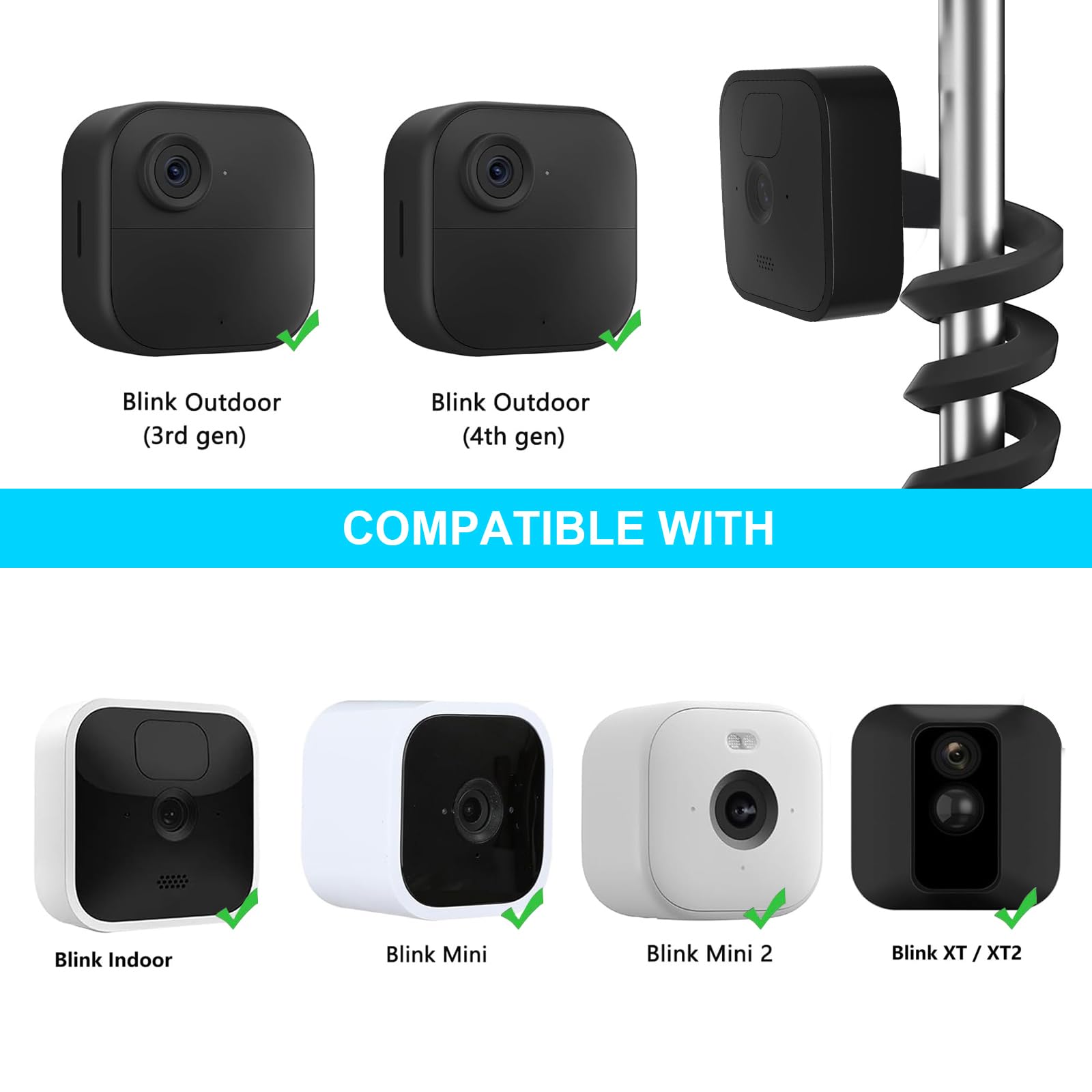 Supporto flessibile per fotocamera Blink Outdoor 4 (4th Gen)/(3rd Gen), Blink Mini, Blink XT/XT2, Blink Indoor, Supporto per fotocamera esterna e fotocamera interna