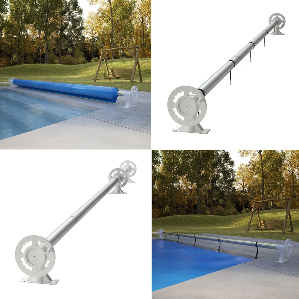 Oskar OK-Living Poolaufroller, Silber, mit Aluminium-Teleskoprohr, Länge verstellbar für Poolabdeckungen