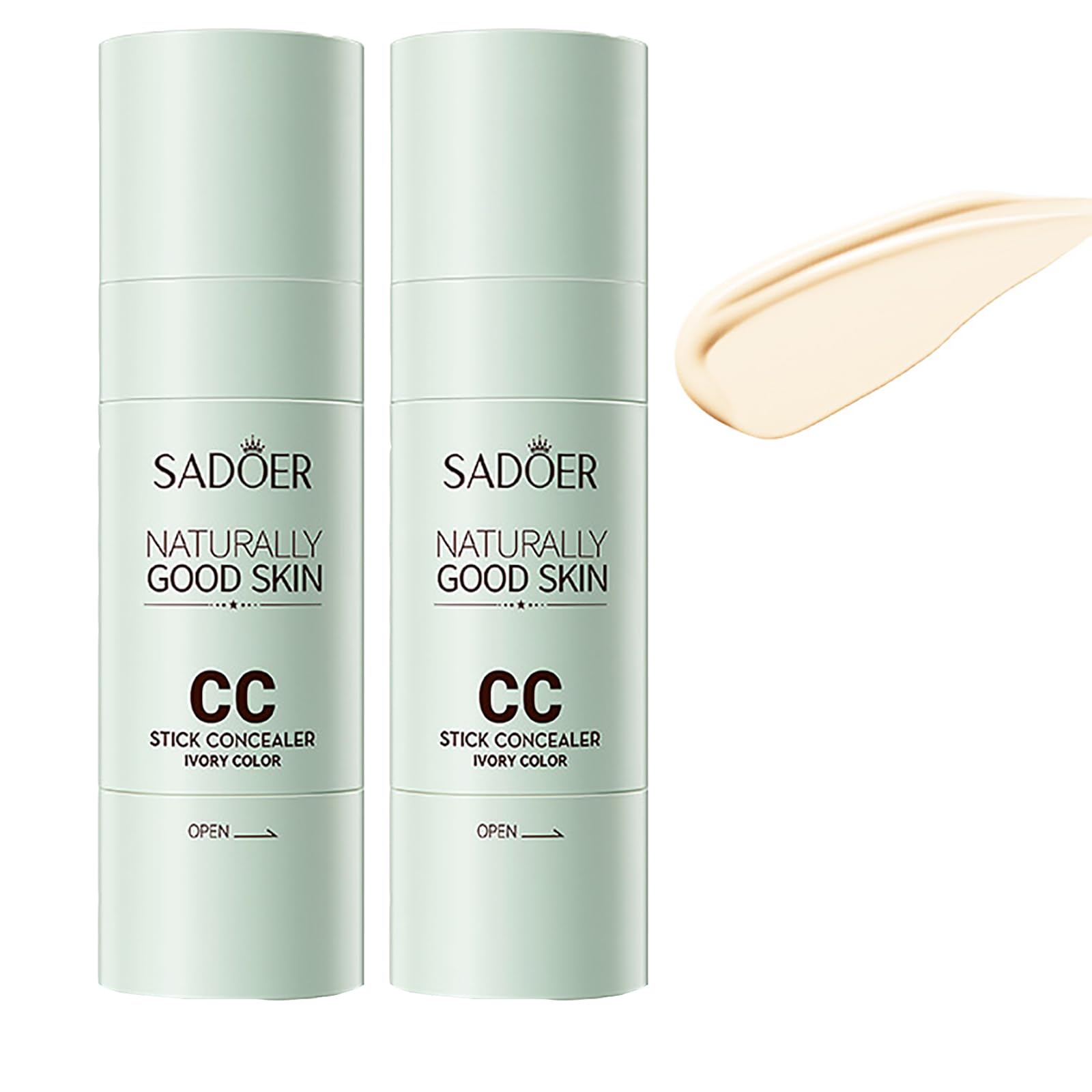 2PCS Air Cushion CC Stick, Moisturizing CC Cream Concealer, Full Coverage Foundation Makeup Color Correcting Cream to Create Natural Makeup, Oil-Free, 30g (Ivory, One Size)