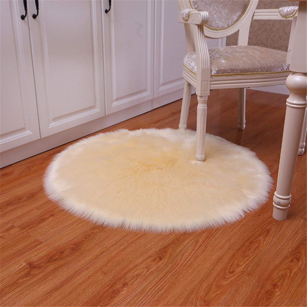 Nicole Knupfer Teppich Runden Faux Lammfell Schaffell,Lammfellimitat Teppich Kunstfell Dekofell Longhair Fell Nachahmung Wolle Bettvorleger Sofa Matte (Beige,120 x 120cm)