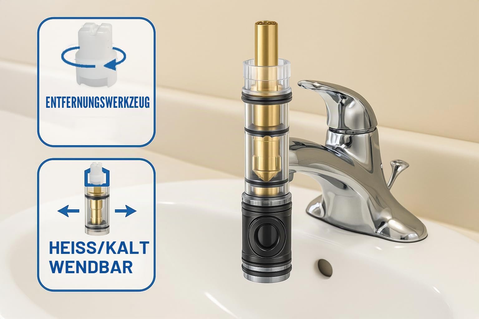 Kartusche mit doppelter Dichtung, für Wasserhähne/Duschen Moen, bleifrei, Innenschaft aus Messing, Schwarz, 2 Stück
