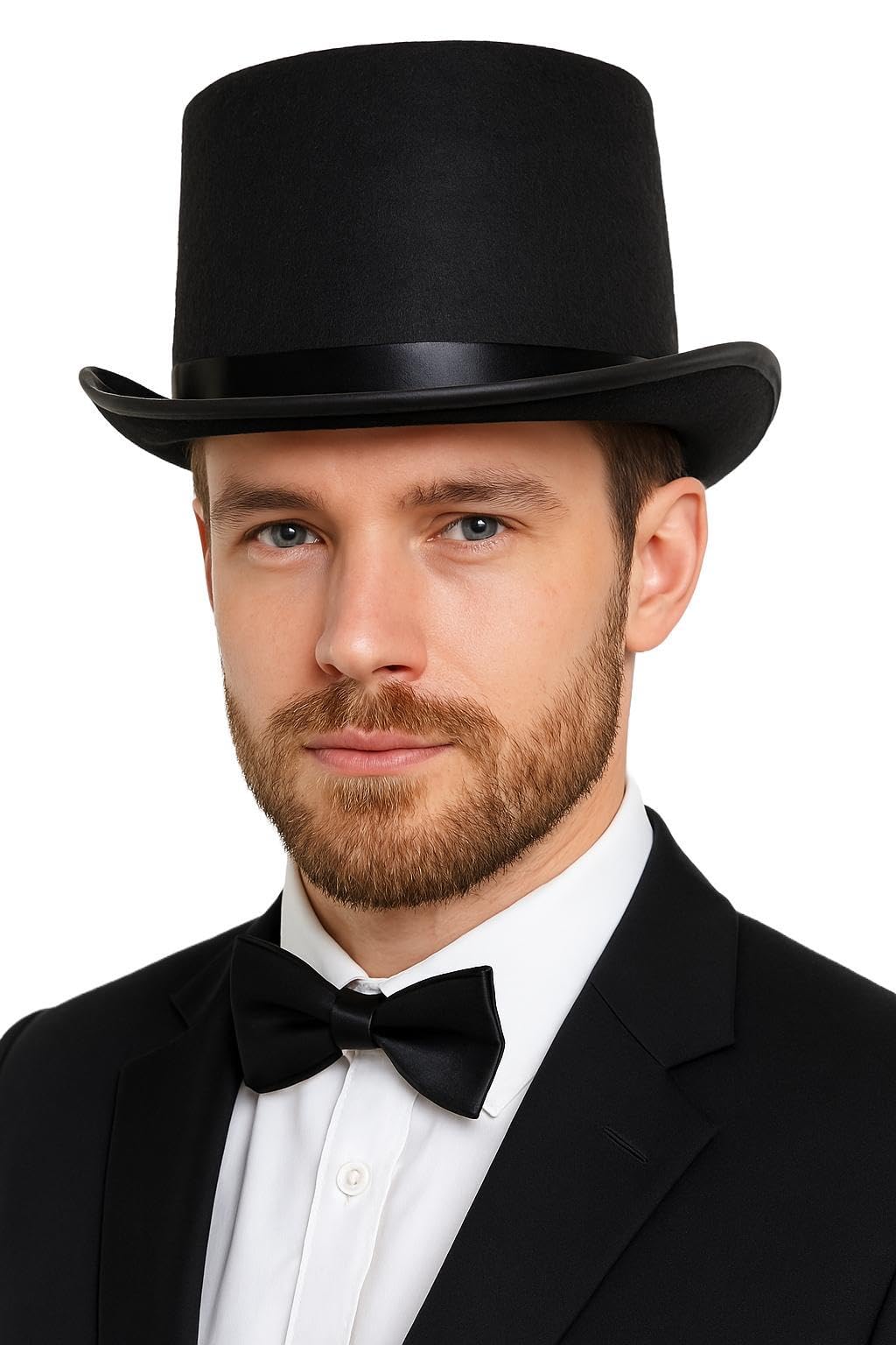 labreeze Black Felt Top Hat for Men – Victorian Gentleman Fancy Dress Costume Hat – Formal Classic Accessory for Weddings, Theatre, Steampunk & Historical Events