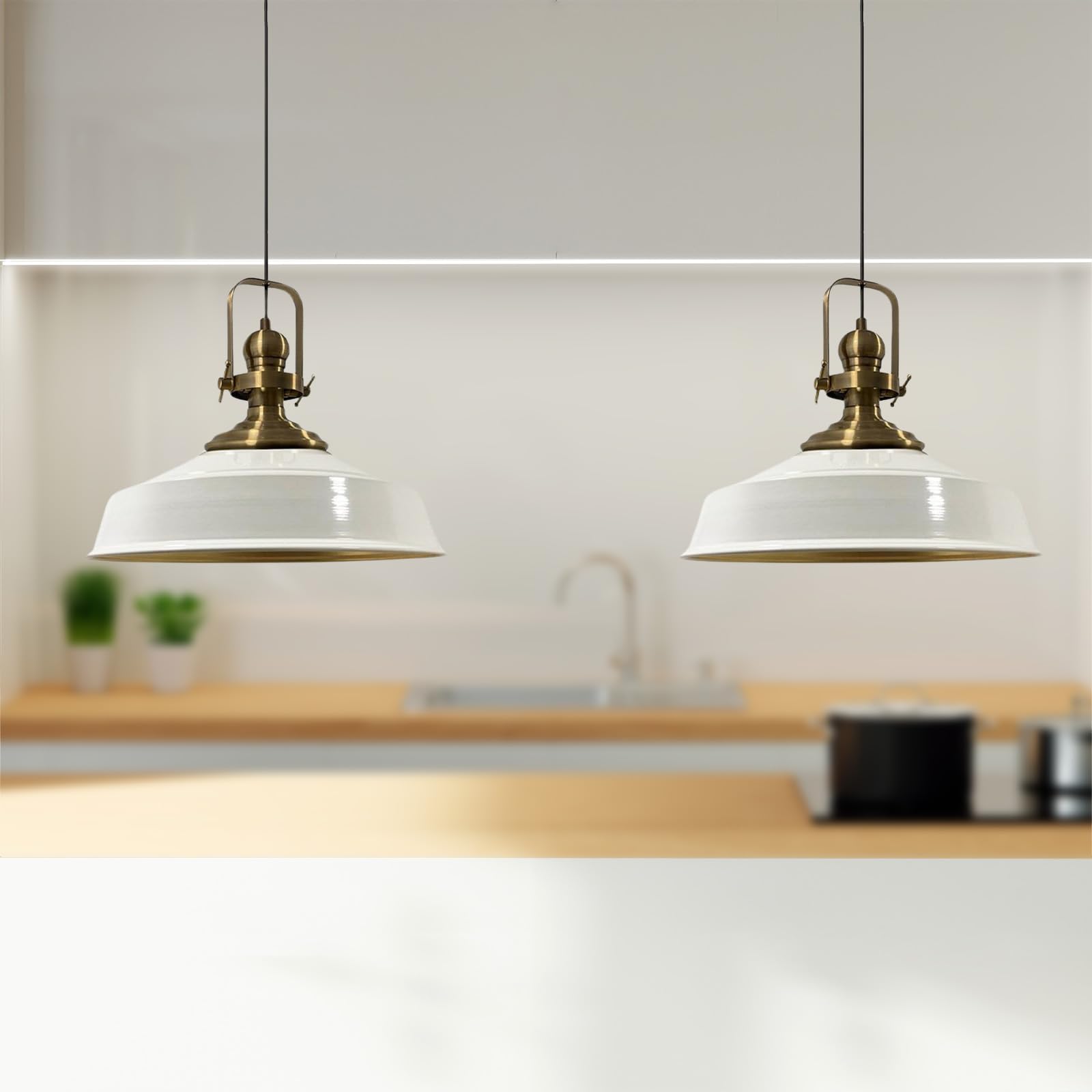 bamyum Asletl Pendant Light Vintage Metal Set of 2, Lamp Shades Ceiling, Kitchen Lights Ceiling E27, Industrial Lamp Shades Ceiling, Metal Pendant Light Fitting for Living Room and Dining Table White — image 1