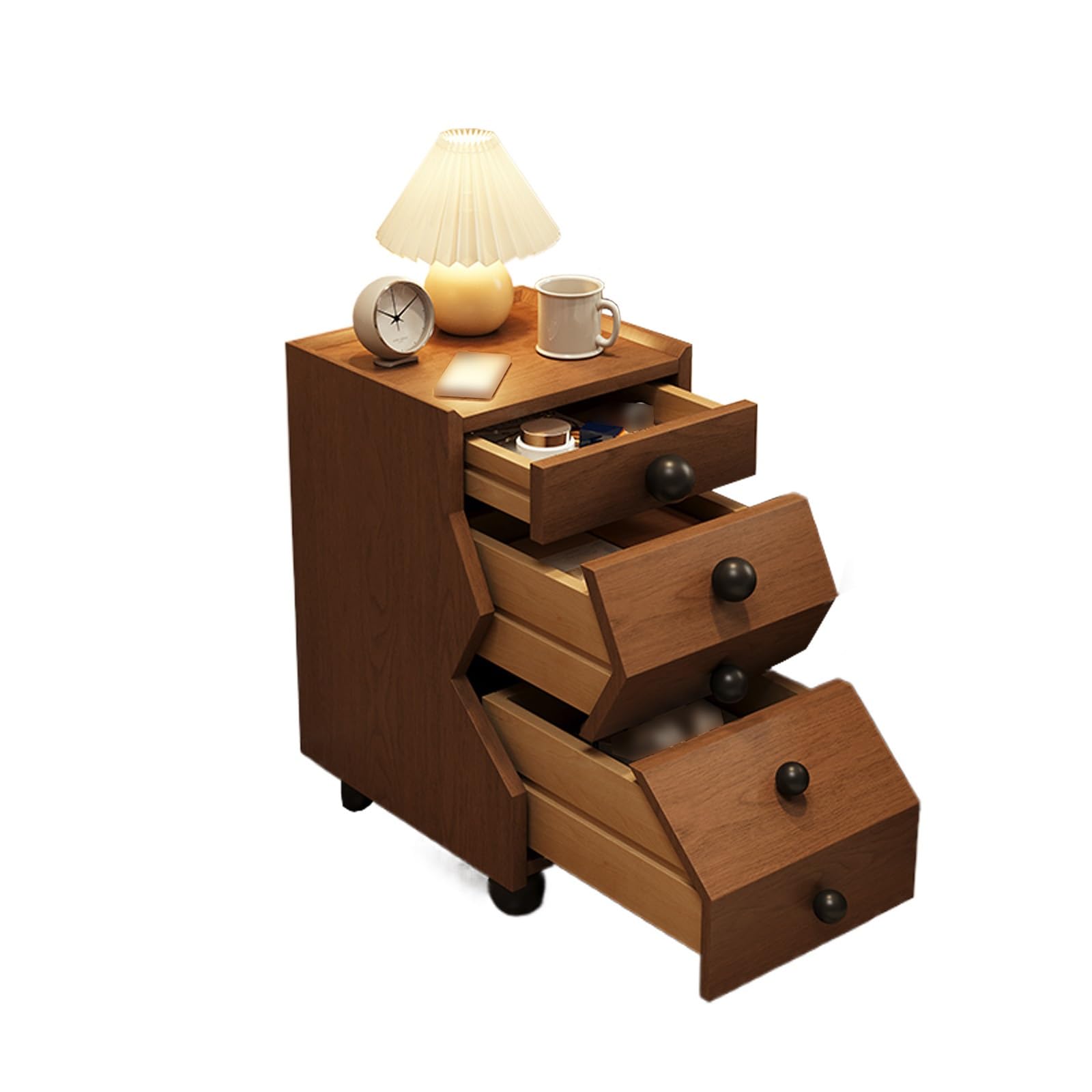 Table de chevet mince en bois marron pour ranger les petits espaces