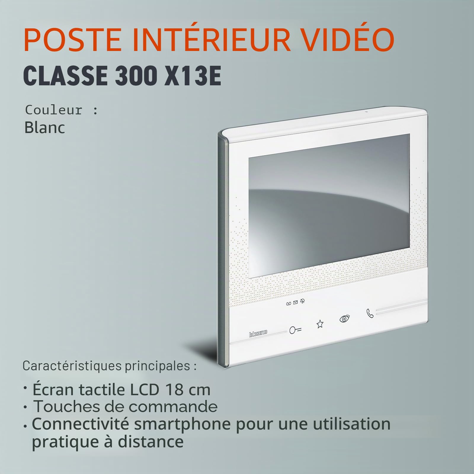 BTicino 344642 Poste Intérieur Vidéo Couleur Mains-libres à Mémoire D'image Classe 300X, 7 Pouces Tactile, WiFi Connecté, Blanc