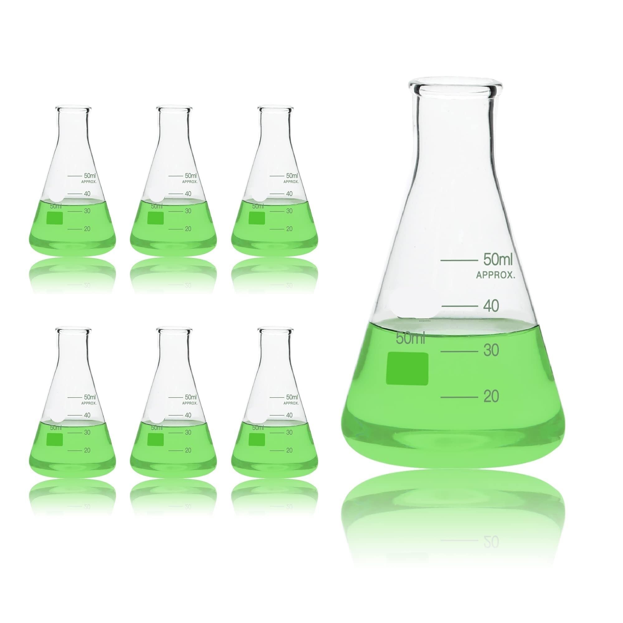 Set de Matraces Erlenmeyer de Vidrio Borosilicato de Boca Estrecha, 50ml-1000ml, Resistente al Calor(6pcs of Vol.500ml)