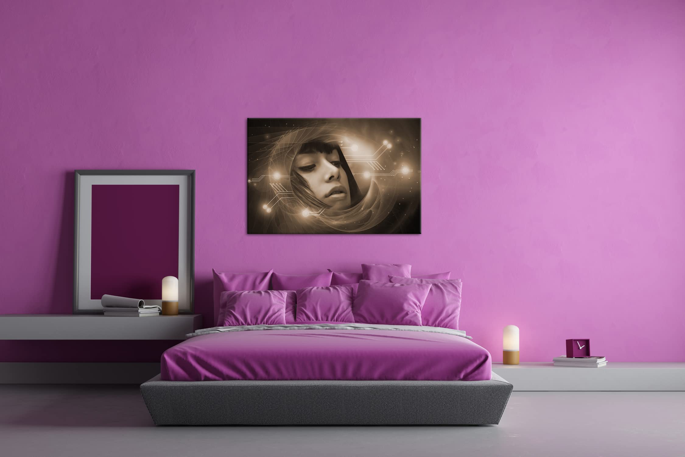 Fotomontaje de ciencia ficción, formato 100 x 70 cm, en lienzo, efecto: sepia, diseño ya enmarcado, impresión digital de alta calidad, sin póster ni póster.