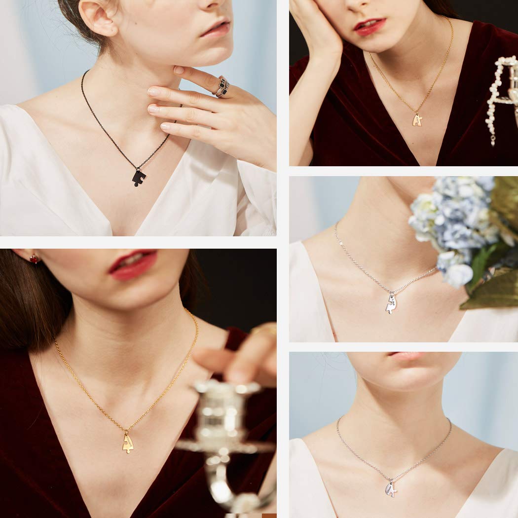 Suplight Freundschaftsketten personalisiert Namensketten 18k vergoldet/Edelstahl 2/3/4/5/6 teilige Herz Puzzle mit 46+5cm/1,5mm Rolokette Gravur für Damen Herren mit Geschenkbox