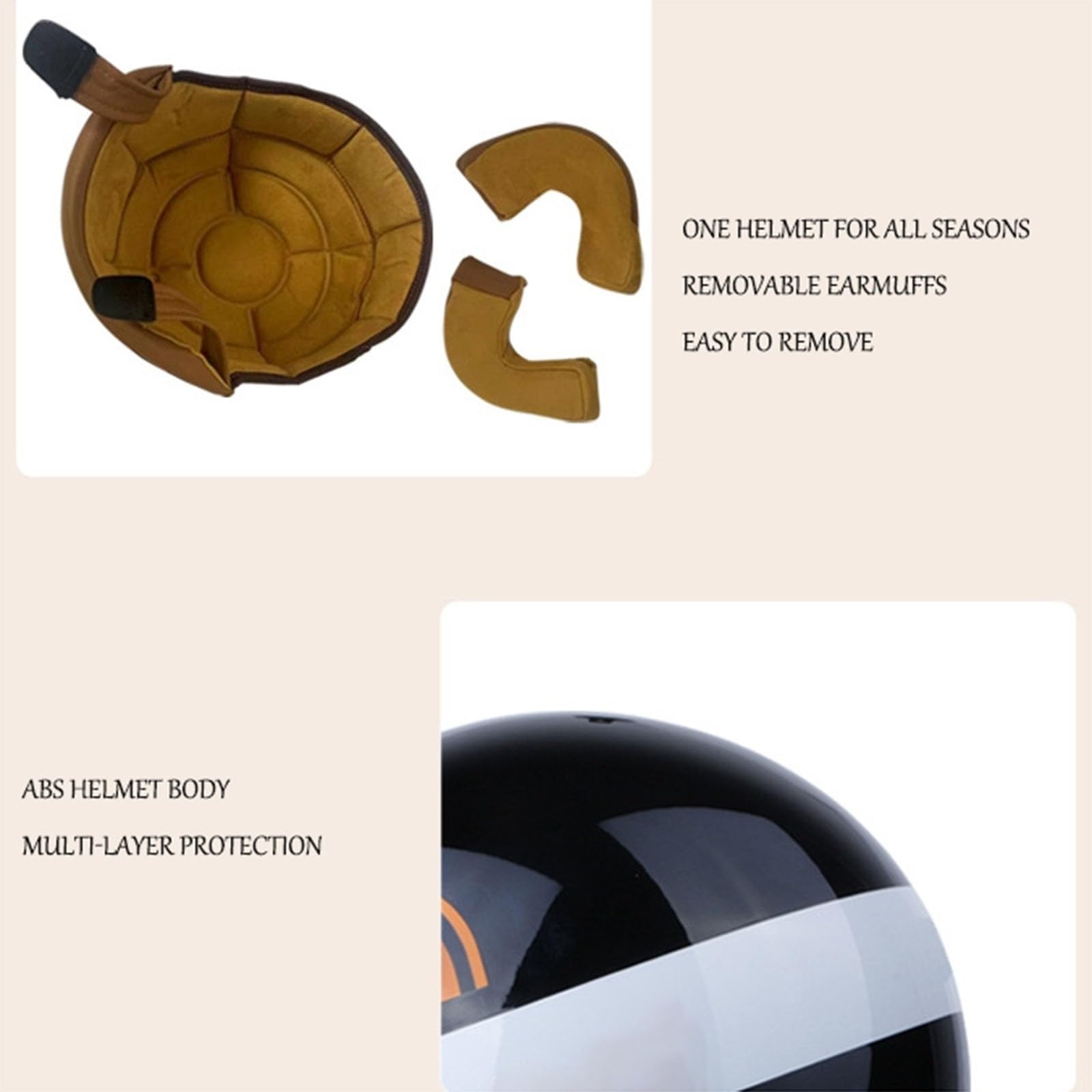 Kask motocyklowy 3/4 w stylu vintage, kask półskorupowy, z certyfikatem ECE z ochroną przeciwsłoneczną, do skutera, cruisera, motoroweru