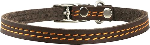 Miniatura 3 de Collar de perro de cuero genuino de 8 a 9.5 pulgadas para razas más pequeñas y cachorros jóvenes, color marrón