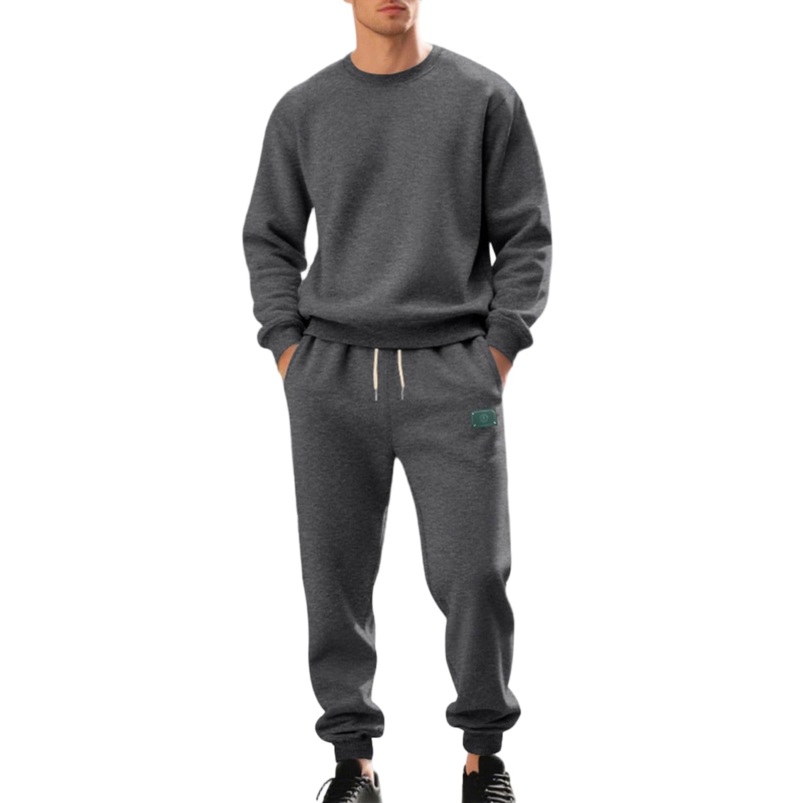 Pratico set di abbigliamento sportivo da uomo in poliestere a due pezzi, taglio ampio, per allenamento ad alta intensità e uscite casual, con più scomparti, tuta invernale per salotti da