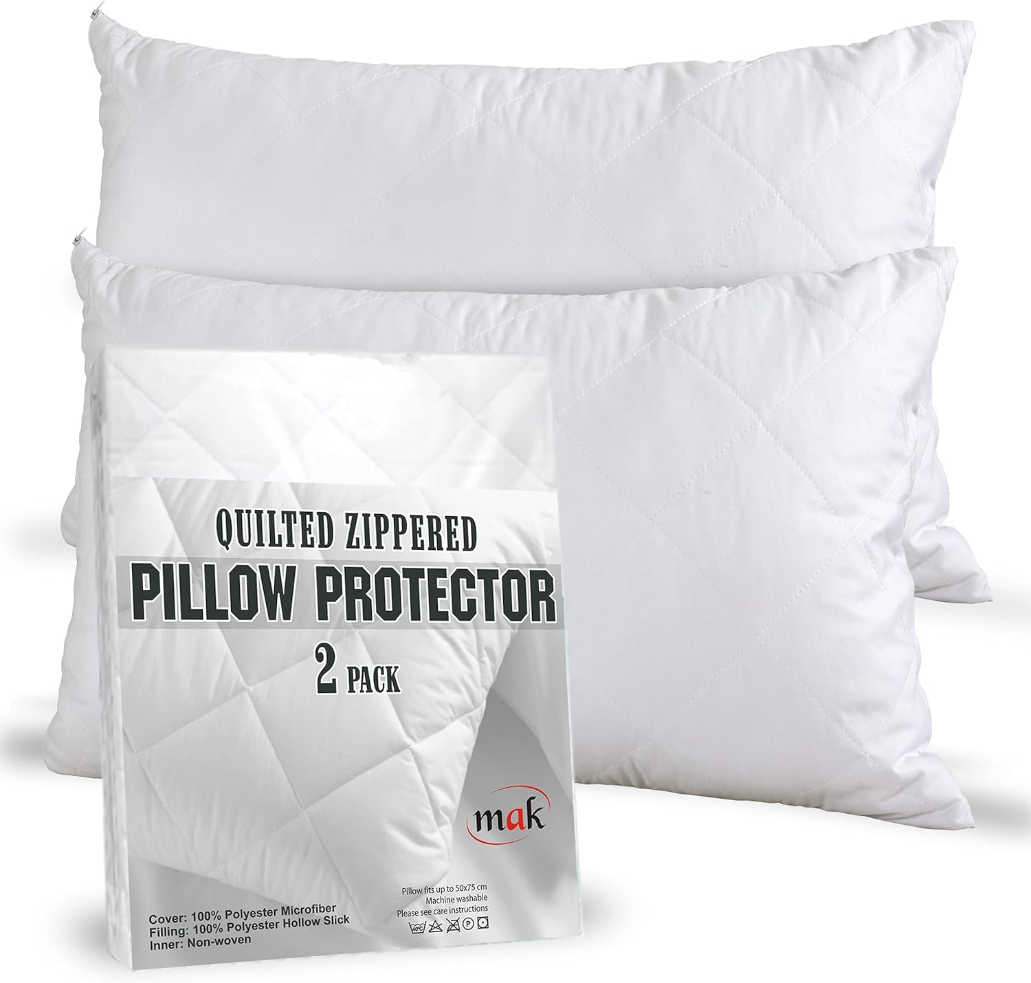 Pillow Protectors Pack Of 4 Quilted Pillow Cases Protector Zippered Enclosure White 75x50 cm (Quilted Pack of 2 | 50x75 cm)