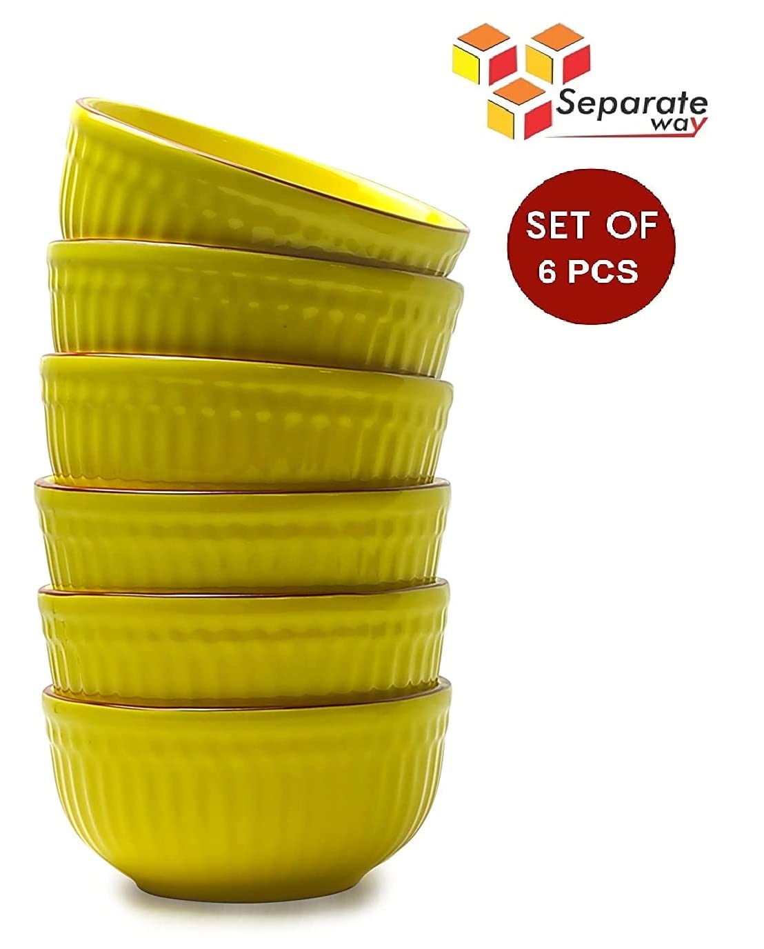 SEPARATE WAY Ceramic Soup Bowls, Cereal Bowl, Dishwasher & Microwave Safe/Serving Bowls for Kitchen, Ideal for Self Use Or Gift for Friends, Anniversary, Birthday (Yellow, Set of 6)