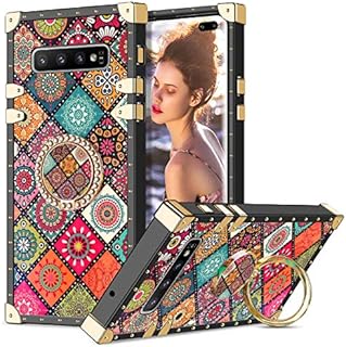 Coolden for Samsung S10 Plus Case with Ring Kickstand Shockproof Square Case for Girls Metal Decoration Corner Back Soft TPU Protective Case Phone Case Cover for Samsung Galaxy S10 Plus (Sun Flower)