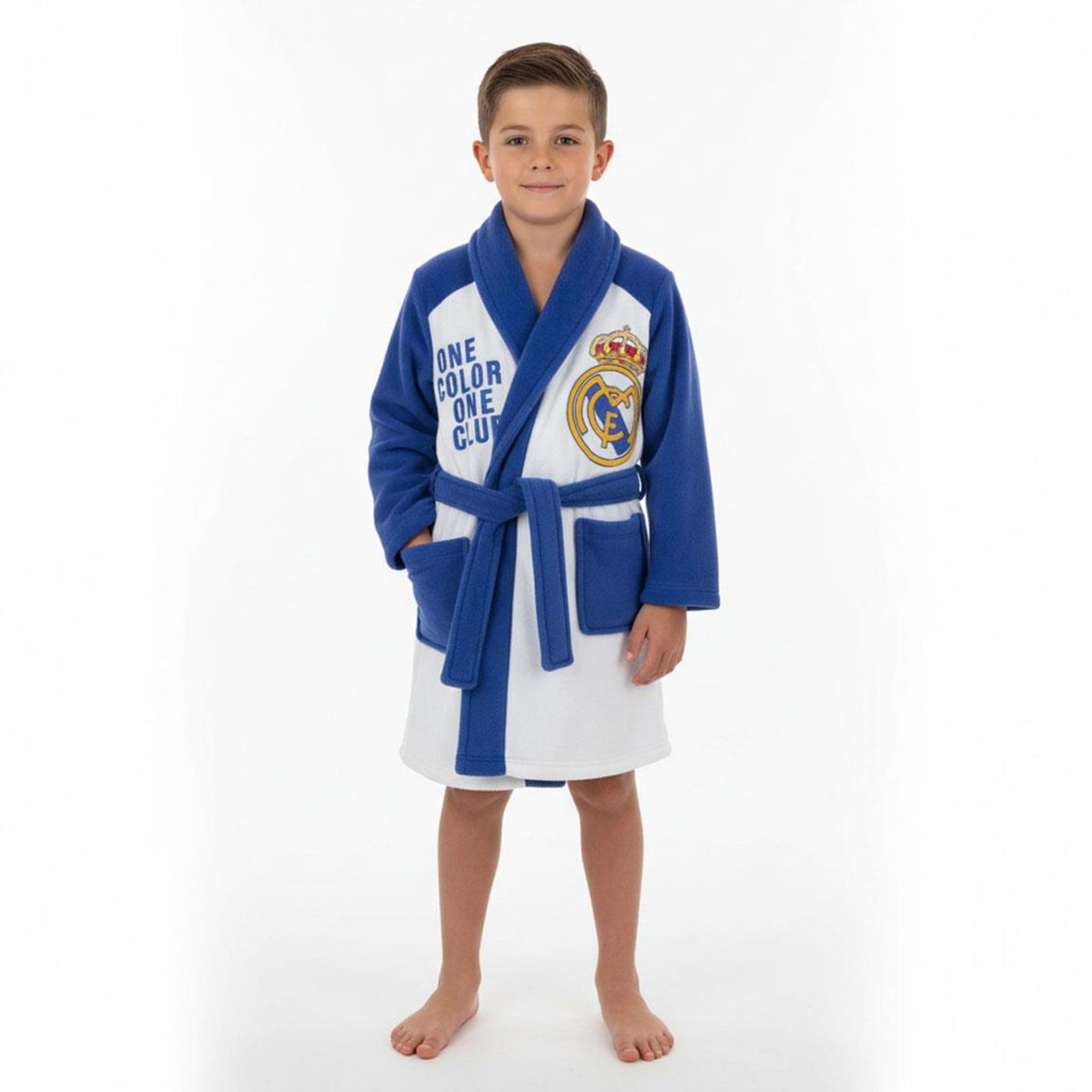 Real Madrid Batín Coral Fleece Niños Bata de Casa Oficial Escudo Club Ropa Invierno Cálida