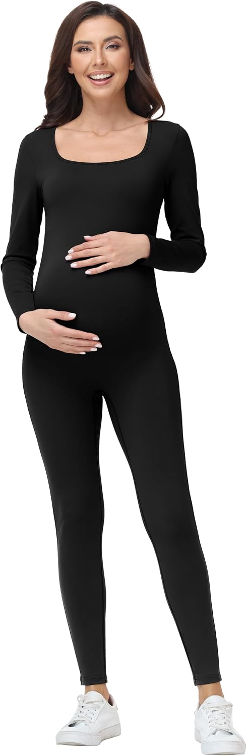 Women's Maternity Jumpsuit Long Sleeve | Bodysuit, Square Neck, T Shirt Style, Stretchy, Pregnancy Shapewear