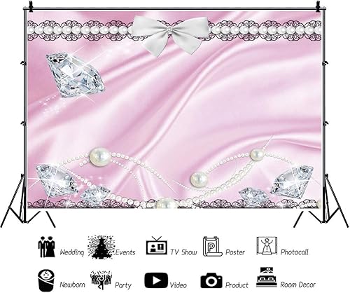 Miniatura 3 de Leyiyi Fondo de fotografía de joyería de lujo de 12 x 8 pies, adorno de collar de perlas de diamantes brillantes, cinta, moda, telón de fondo para