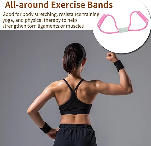 Miniatura 7 de Cyrank Figura 8 banda de resistencia, bandas de resistencia con asas, 8 bandas de resistencia en forma para brazos, expansor de pecho, yoga,