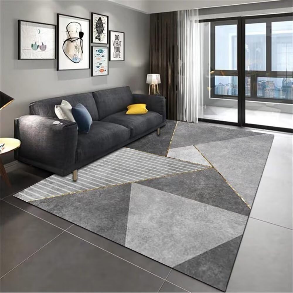 Grand tapis chambre gris lavable 180x280cm design géométrique