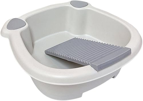 Miniatura 7 de Lavabo de lavandería con tabla de lavar, cubo de ropa para lavar a mano, lavabo para lavandería, bañera japonesa para camiseta, ropa interior, gris