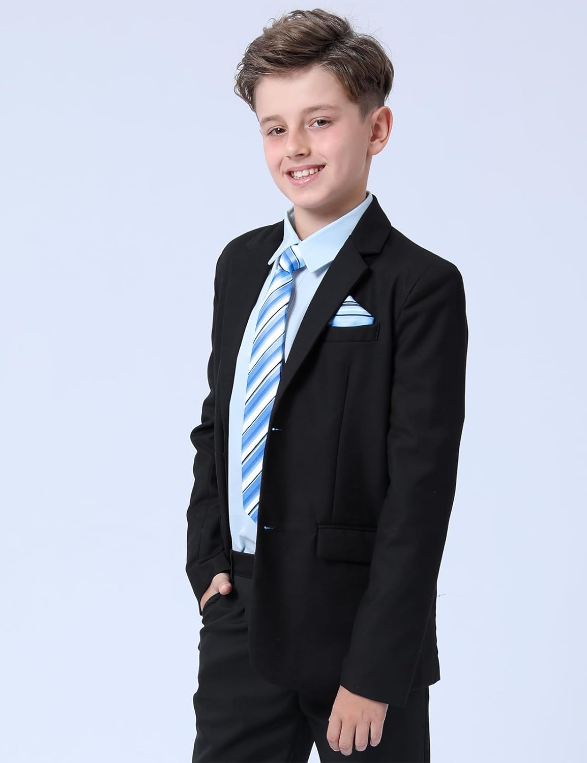 A&J DESIGN Boys Dress Shirt Kid Long Sleeve Formal Uniform School Oxford Button Up Shirt with Tie and Handkerchief - Image 3