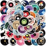 50 Pcs Music CD Stickers, Vinyl Cartoon Record Album Sticker for Water Bottle Laptop Cars Guitar Skateboard Bumper Vintage Waterproof Music Stickers for Teens Adults(Colourful-D6)